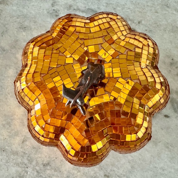 New Halloween Fall Disco Ball Mirrored Orange Sparkle Pumpkin Decor - 7” x 5” - Picture 7 of 8